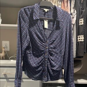 Anthropologie Pilcro Navy Plaid Button-Down Shirt